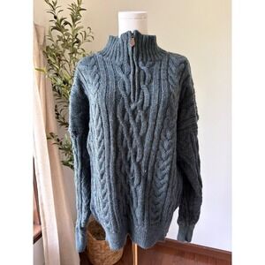 WoolOvers 100% Wool Aran Cable Knit Thick Sweater Quarter Zip XXL Fisherman